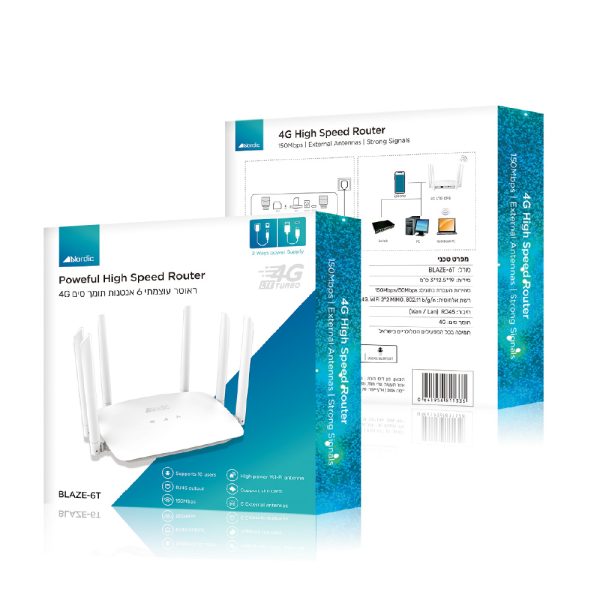 ⁦ראוטר עוצמתי 6 אנטנות  Blaze 6T 4G Nordic⁩ – תמונה ⁦2⁩